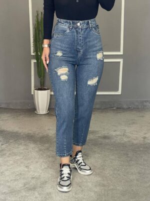 خرید قیمت شلوار جین زنانه مام فیت پشت کمر کش سایز 36 - مزون سیسی Mezonsisii